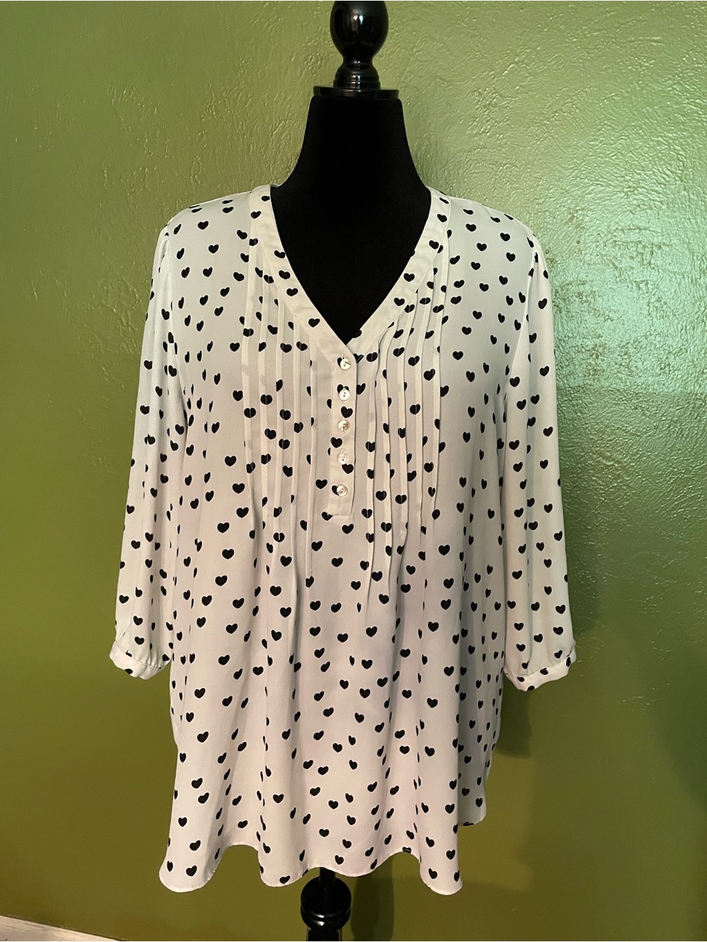 Rose & Olive Cream Blouse with Black Heart Print